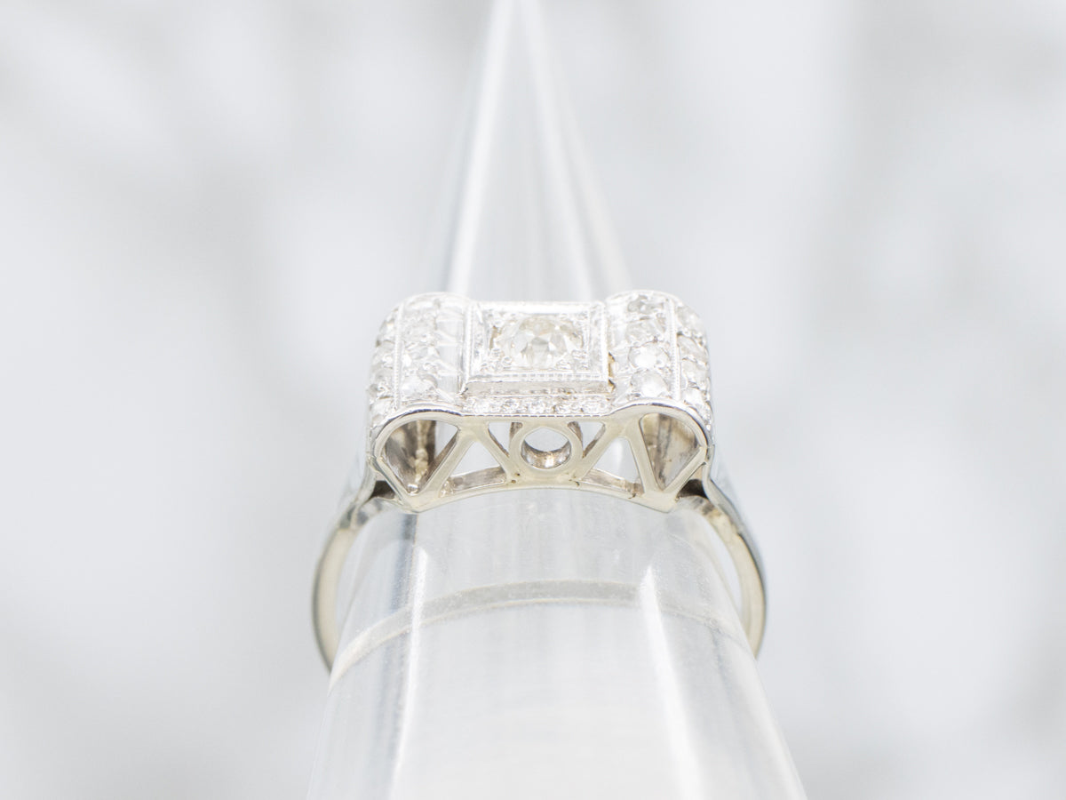 Late Art Deco Old Mine and Rose Cut Diamond Cluster Ring