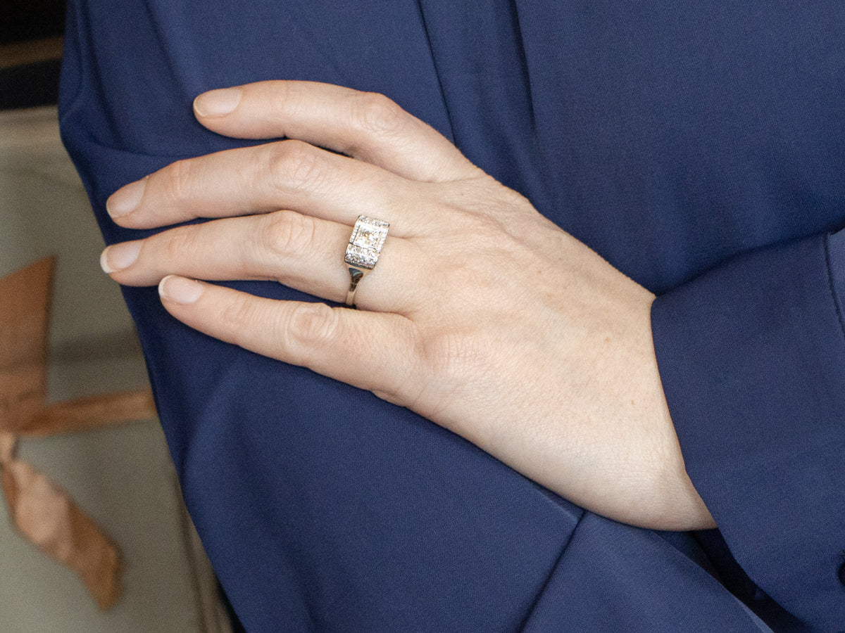 Late Art Deco Old Mine and Rose Cut Diamond Cluster Ring