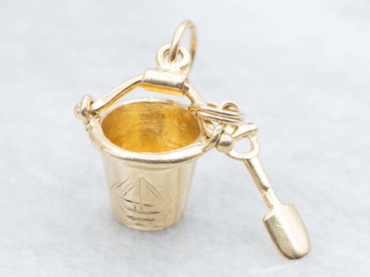 Gold Sand Bucket and Shovel Charm