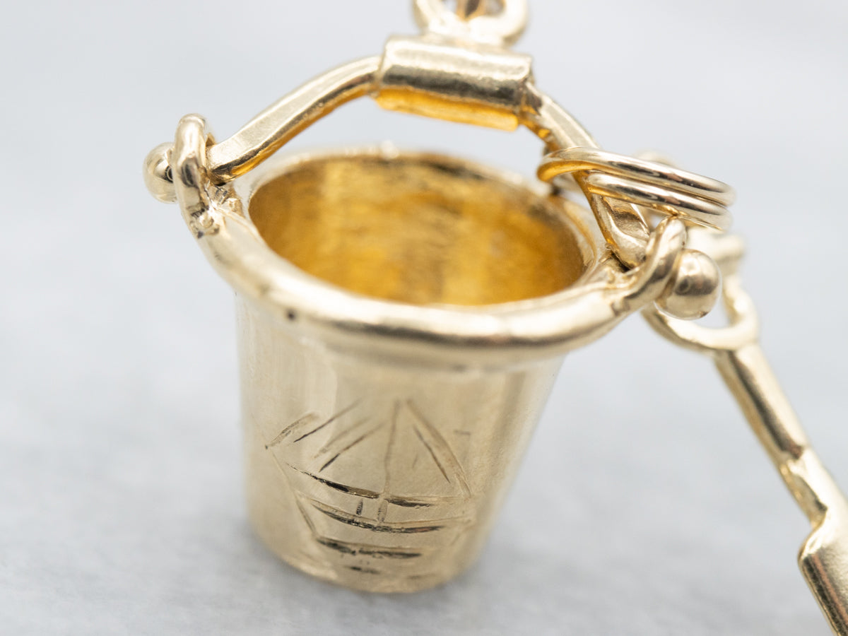 Gold Sand Bucket and Shovel Charm