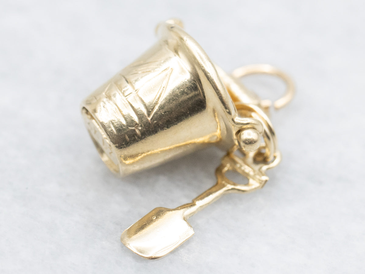 Gold Sand Bucket and Shovel Charm