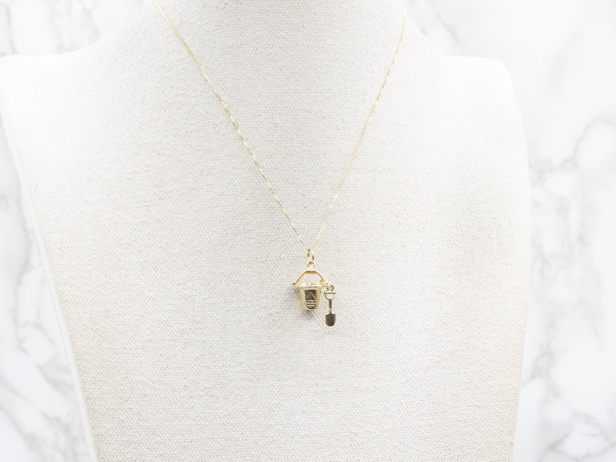 Gold Sand Bucket and Shovel Charm