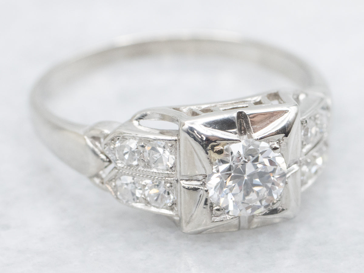 Retro Era Platinum Diamond Engagement Ring