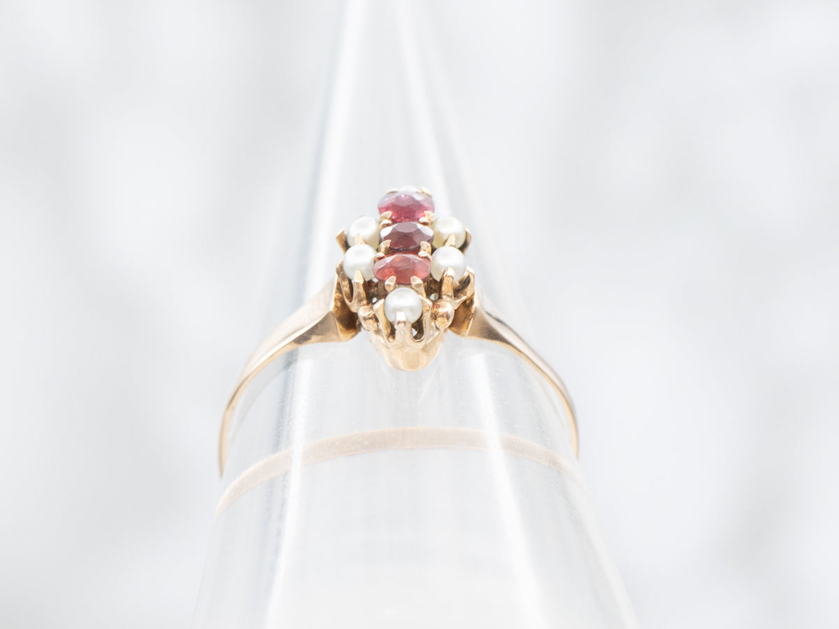 Antique Rose Gold Ruby Doublet and Seed Pearl Ring