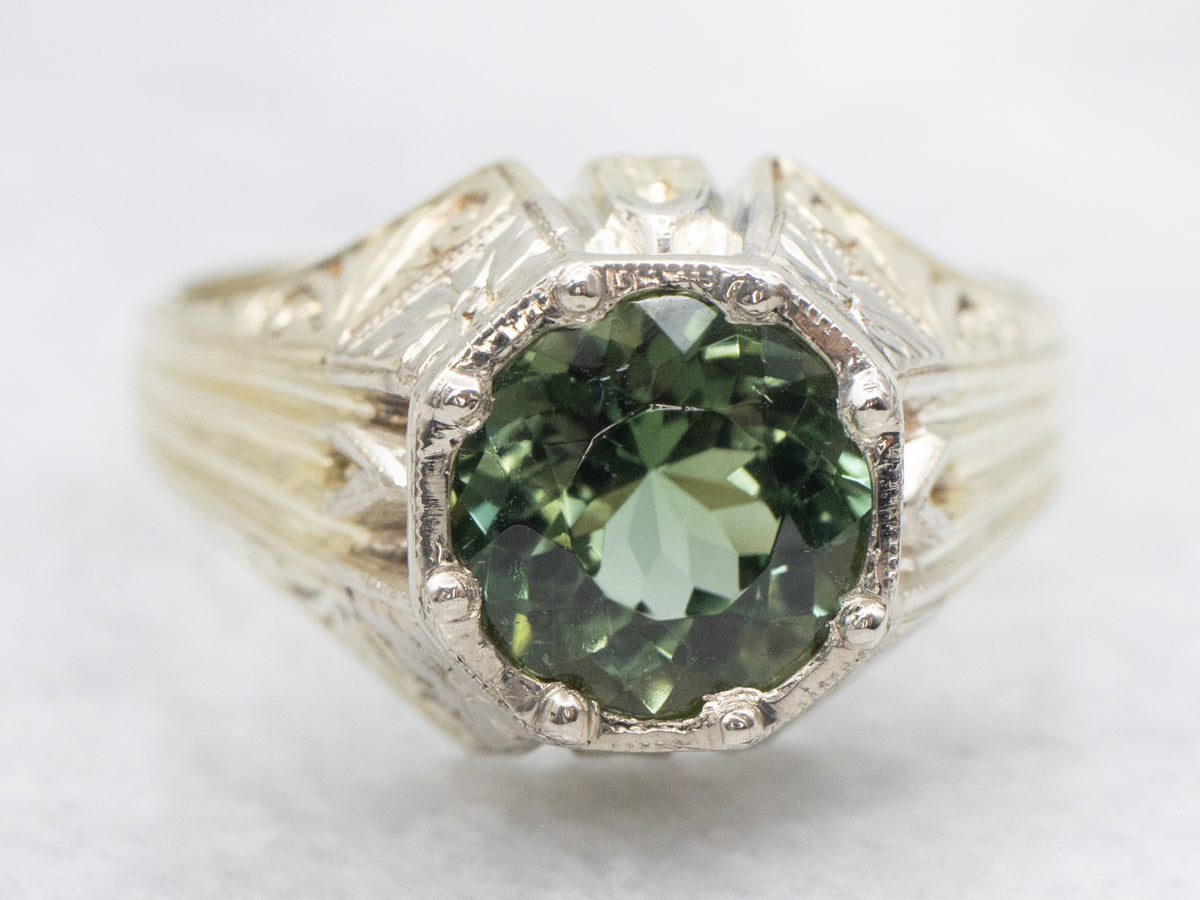 Antique Green Tourmaline Solitaire Ring