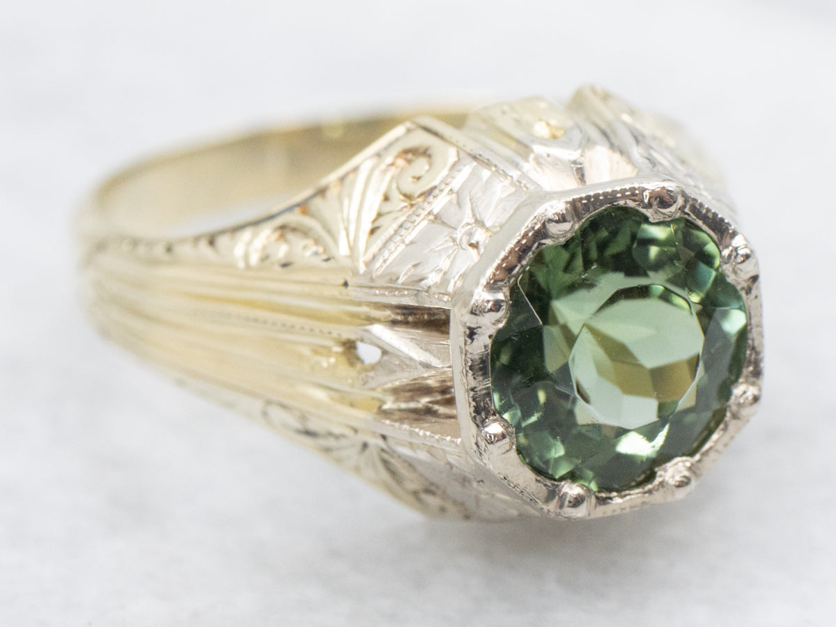 Antique Green Tourmaline Solitaire Ring