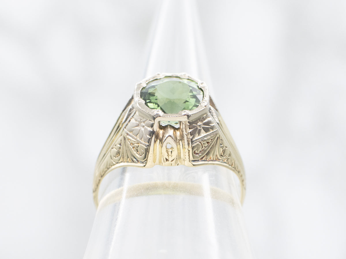 Antique Green Tourmaline Solitaire Ring