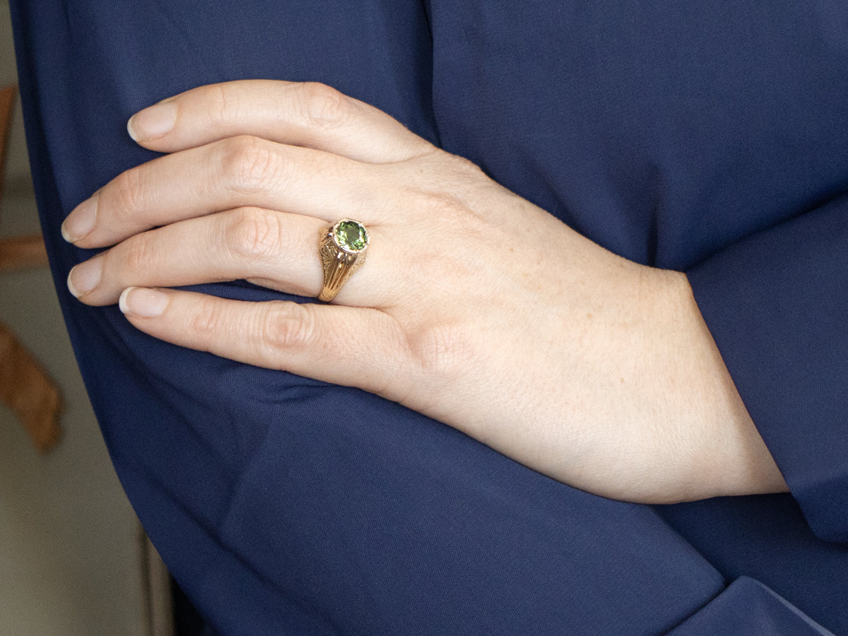 Antique Green Tourmaline Solitaire Ring