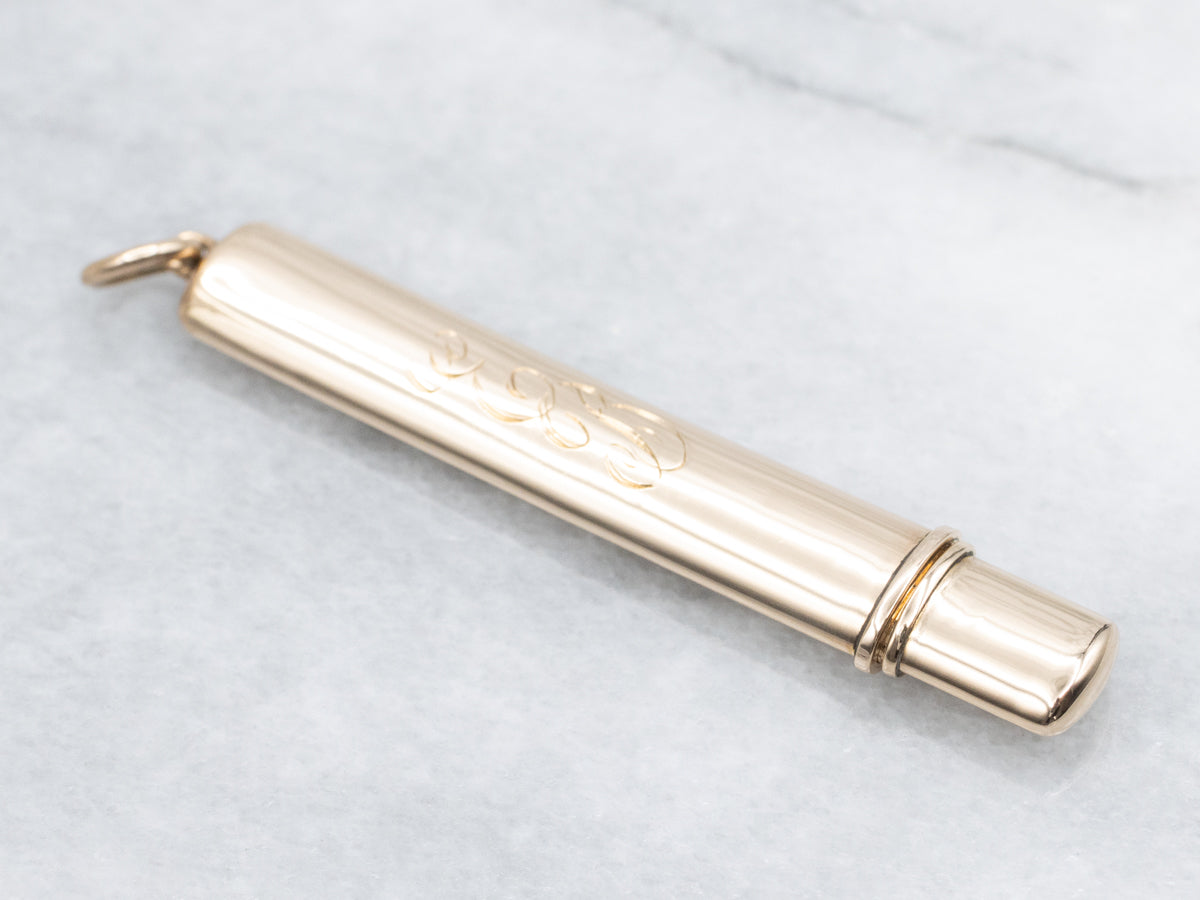 Antique Gold Monogramed "EB" Needle or Toothpick Holder Pendant