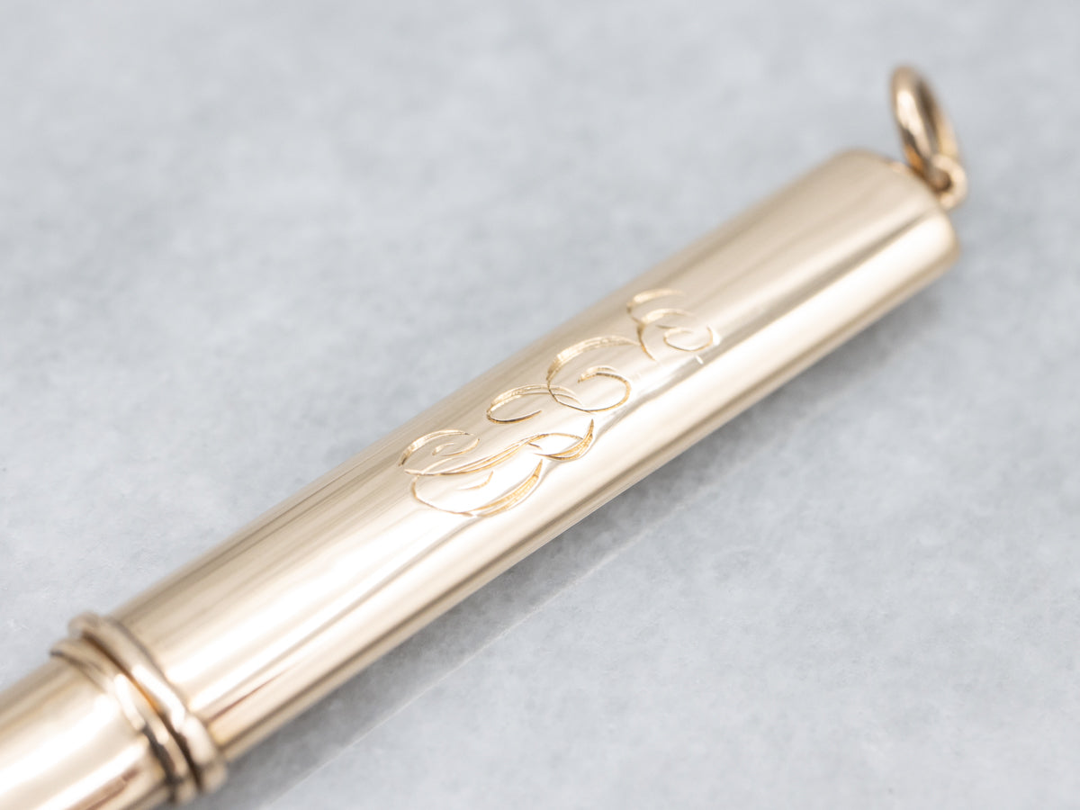 Antique Gold Monogramed "EB" Needle or Toothpick Holder Pendant