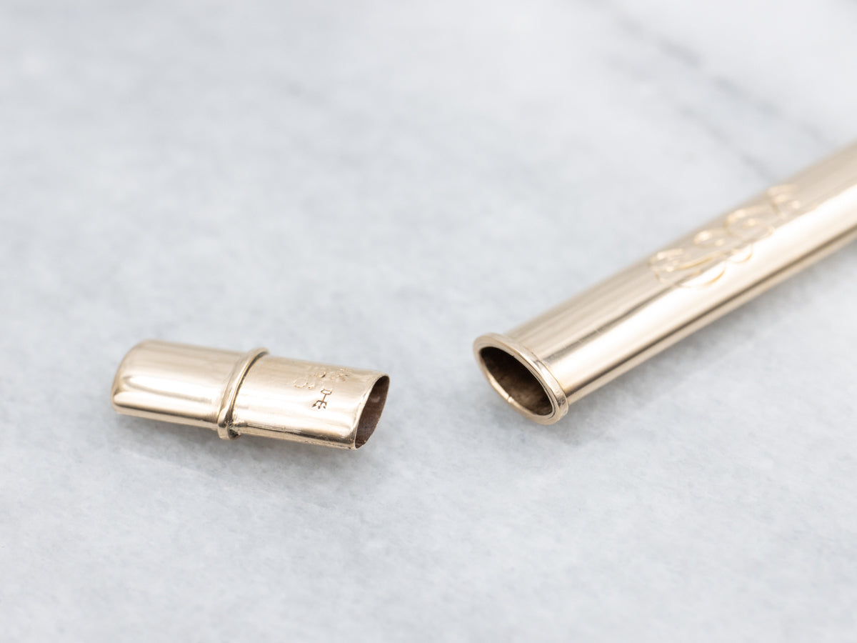 Antique Gold Monogramed "EB" Needle or Toothpick Holder Pendant