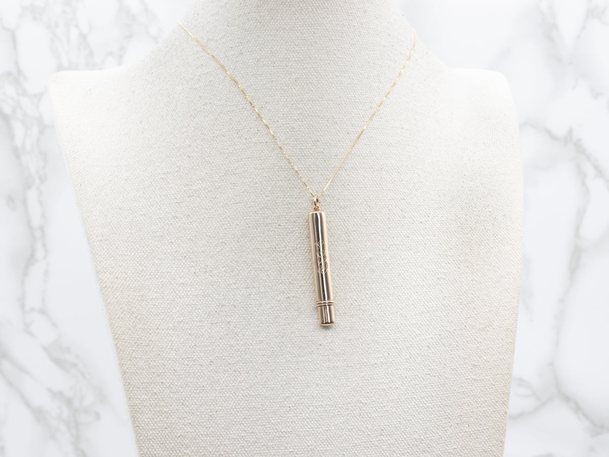 Antique Gold Monogramed "EB" Needle or Toothpick Holder Pendant