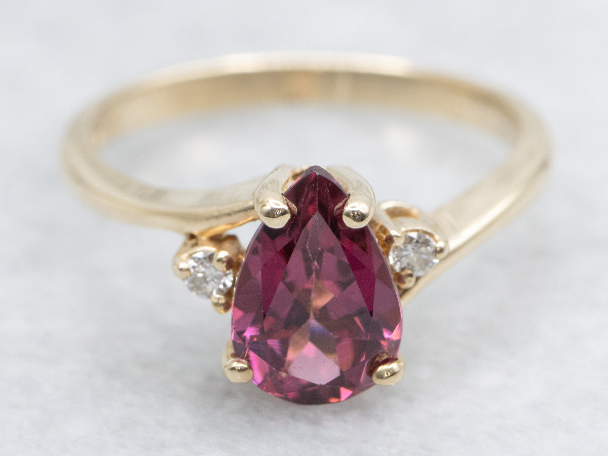 Rhodolite Garnet and Diamond Gold Bypass Ring