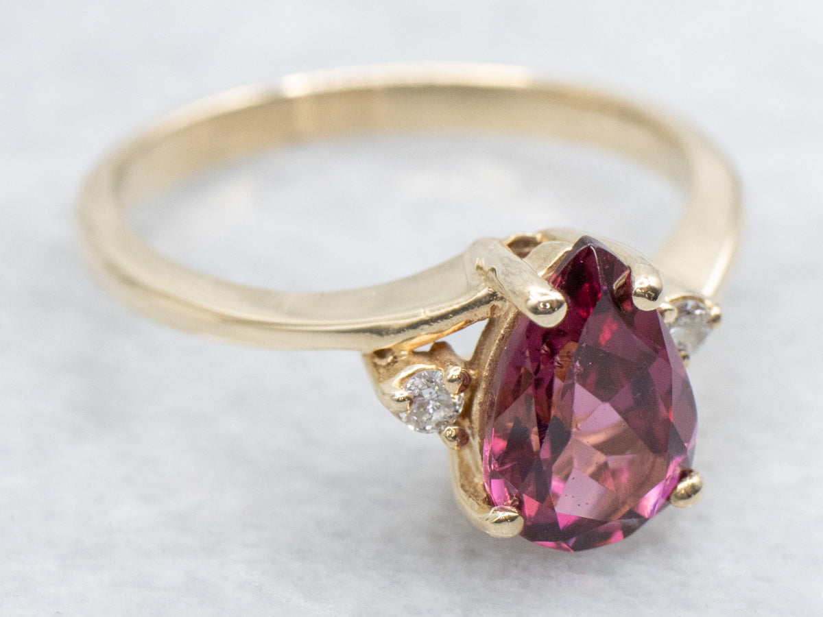 Rhodolite Garnet and Diamond Gold Bypass Ring
