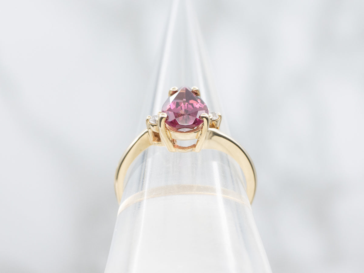 Rhodolite Garnet and Diamond Gold Bypass Ring
