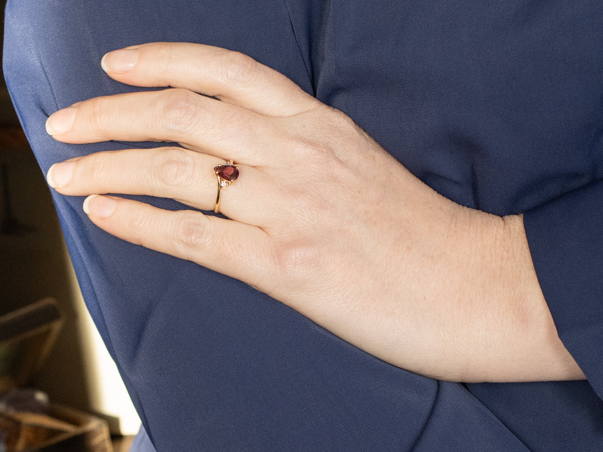 Rhodolite Garnet and Diamond Gold Bypass Ring