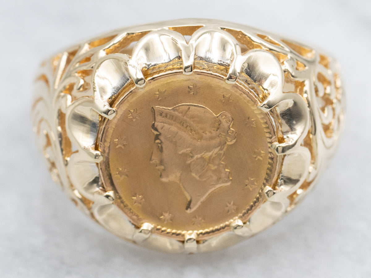 Vintage Love Token Gold Liberty Head Ring