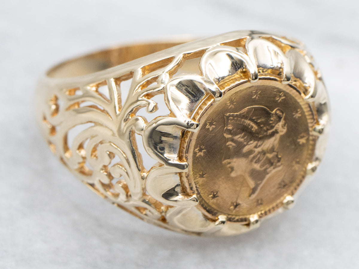 Vintage Love Token Gold Liberty Head Ring