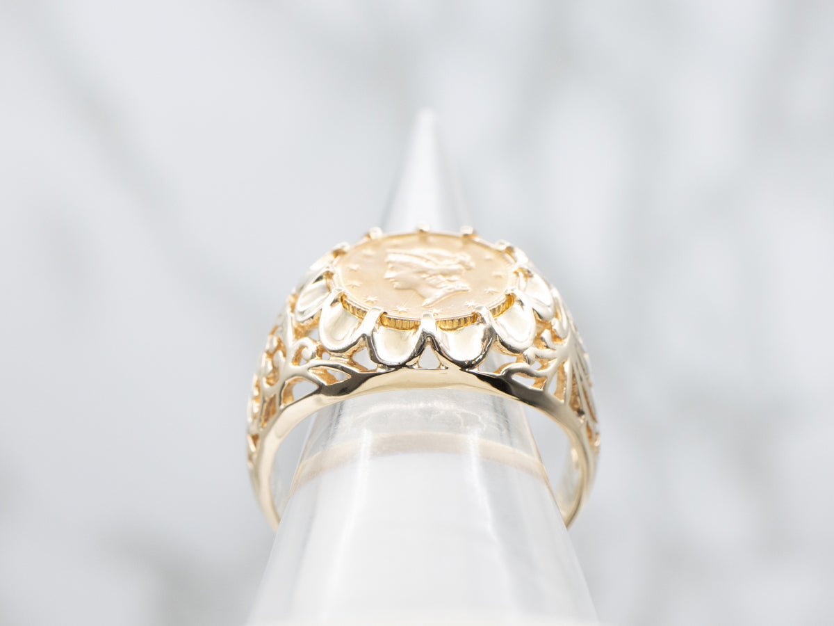 Vintage Love Token Gold Liberty Head Ring