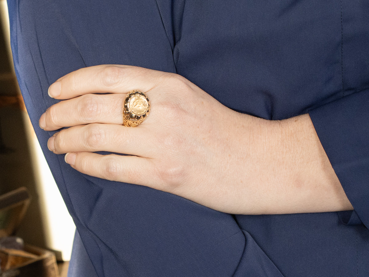Vintage Love Token Gold Liberty Head Ring