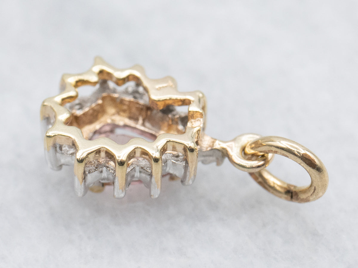 Teardrop Pink Tourmaline and Diamond Halo Pendant