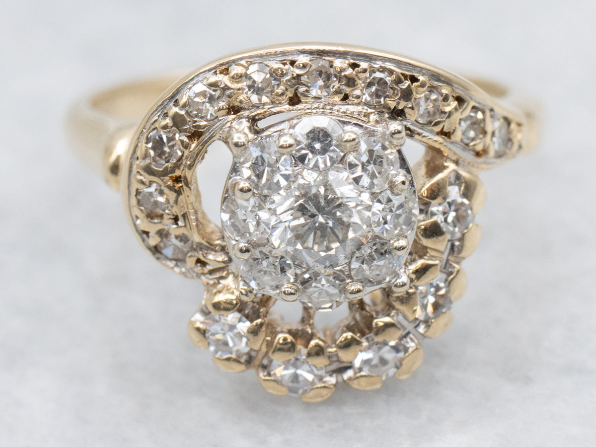 Vintage Gold Diamond Cluster Bypass Ring