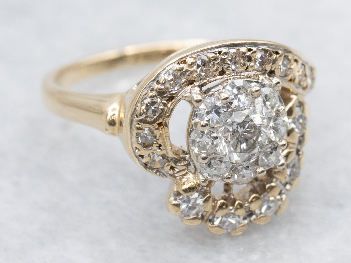 Vintage Gold Diamond Cluster Bypass Ring