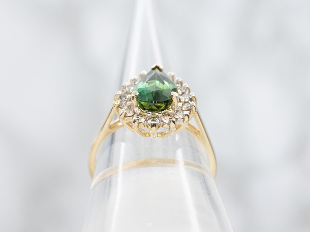 Teardrop Tourmaline and Diamond Halo Ring
