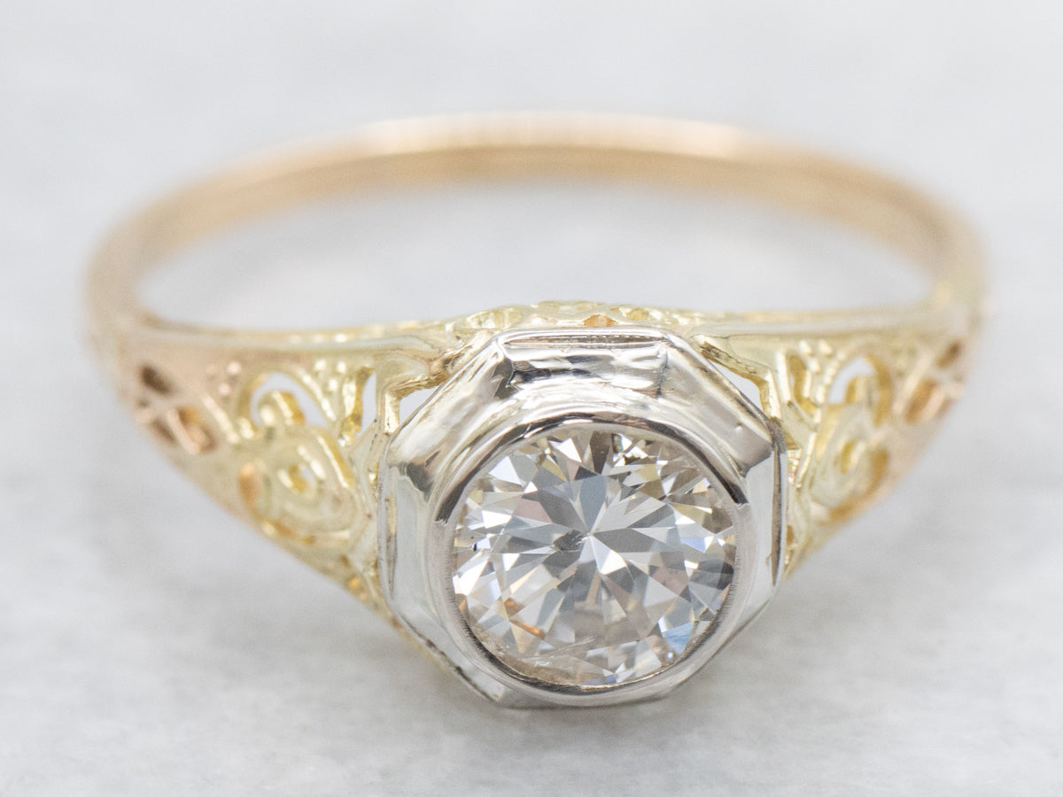 Art Deco Bezel Set Diamond Solitaire Engagement Ring