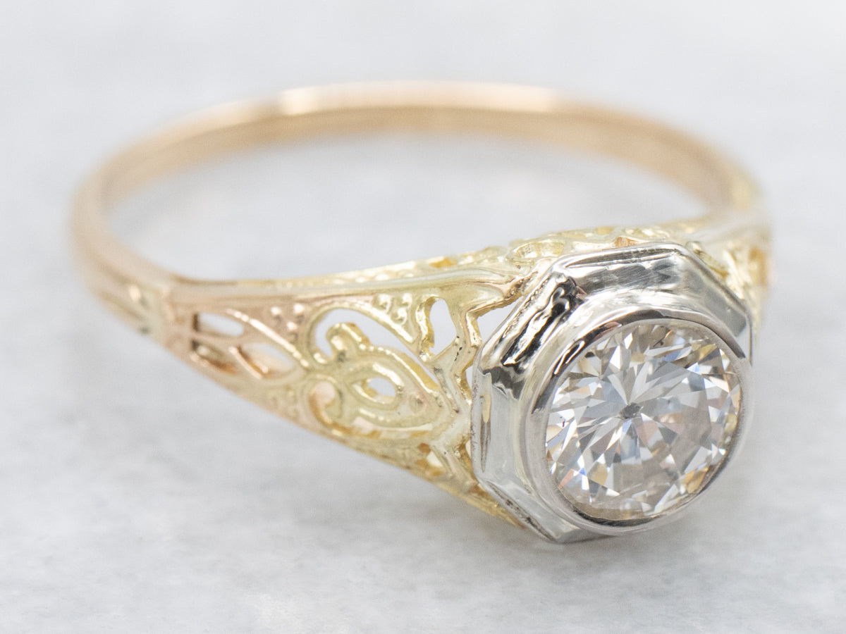 Art Deco Bezel Set Diamond Solitaire Engagement Ring