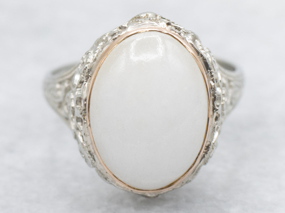 Art Deco White Jade Cocktail Ring