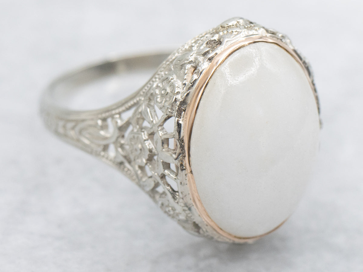 Art Deco White Jade Cocktail Ring