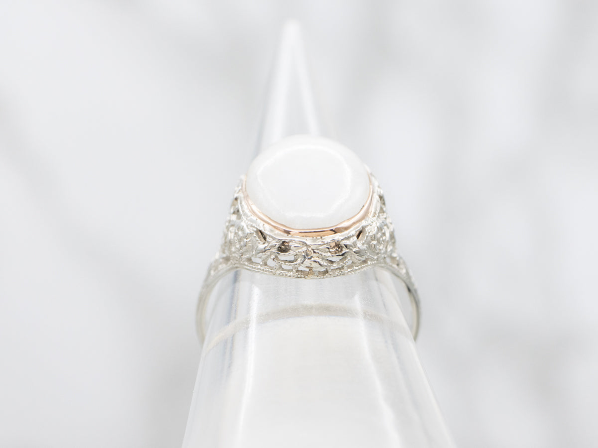 Art Deco White Jade Cocktail Ring