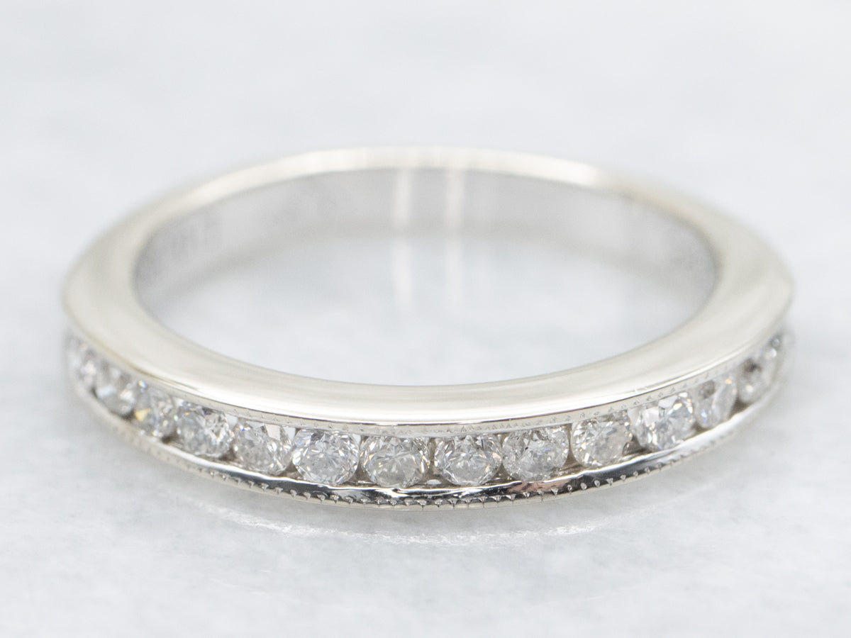Channel Set Diamond Wedding Band with Milgrain Edge