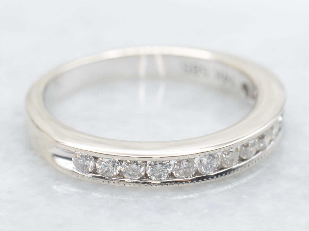 Channel Set Diamond Wedding Band with Milgrain Edge