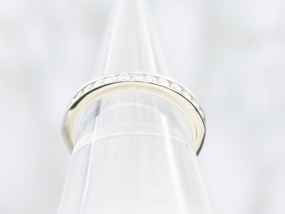 Channel Set Diamond Wedding Band with Milgrain Edge