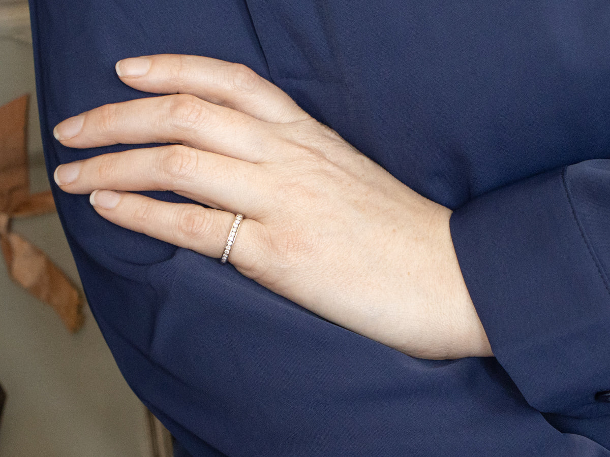 Channel Set Diamond Wedding Band with Milgrain Edge