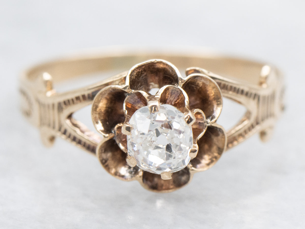 Buttercup Set Antique Old Mine Cut Diamond Solitaire Engagement Ring