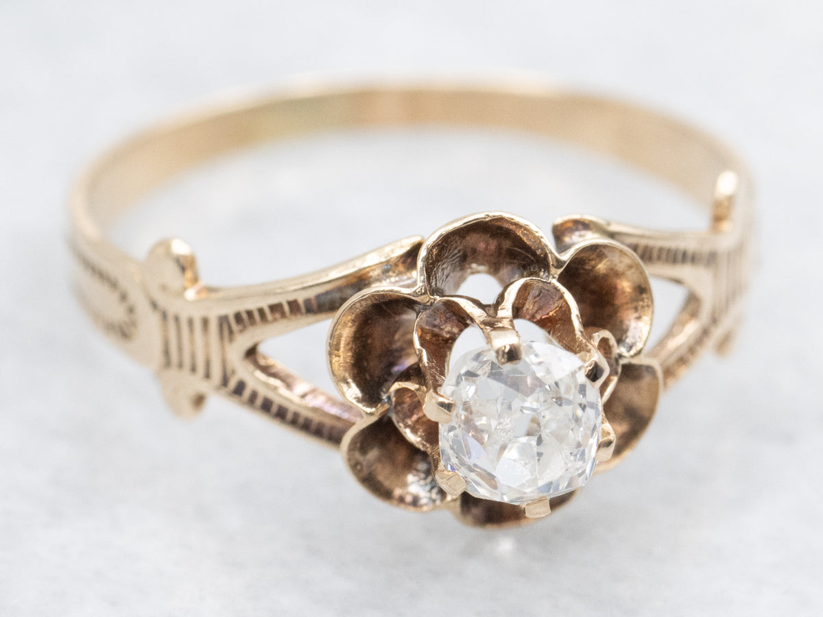 Buttercup Set Antique Old Mine Cut Diamond Solitaire Engagement Ring