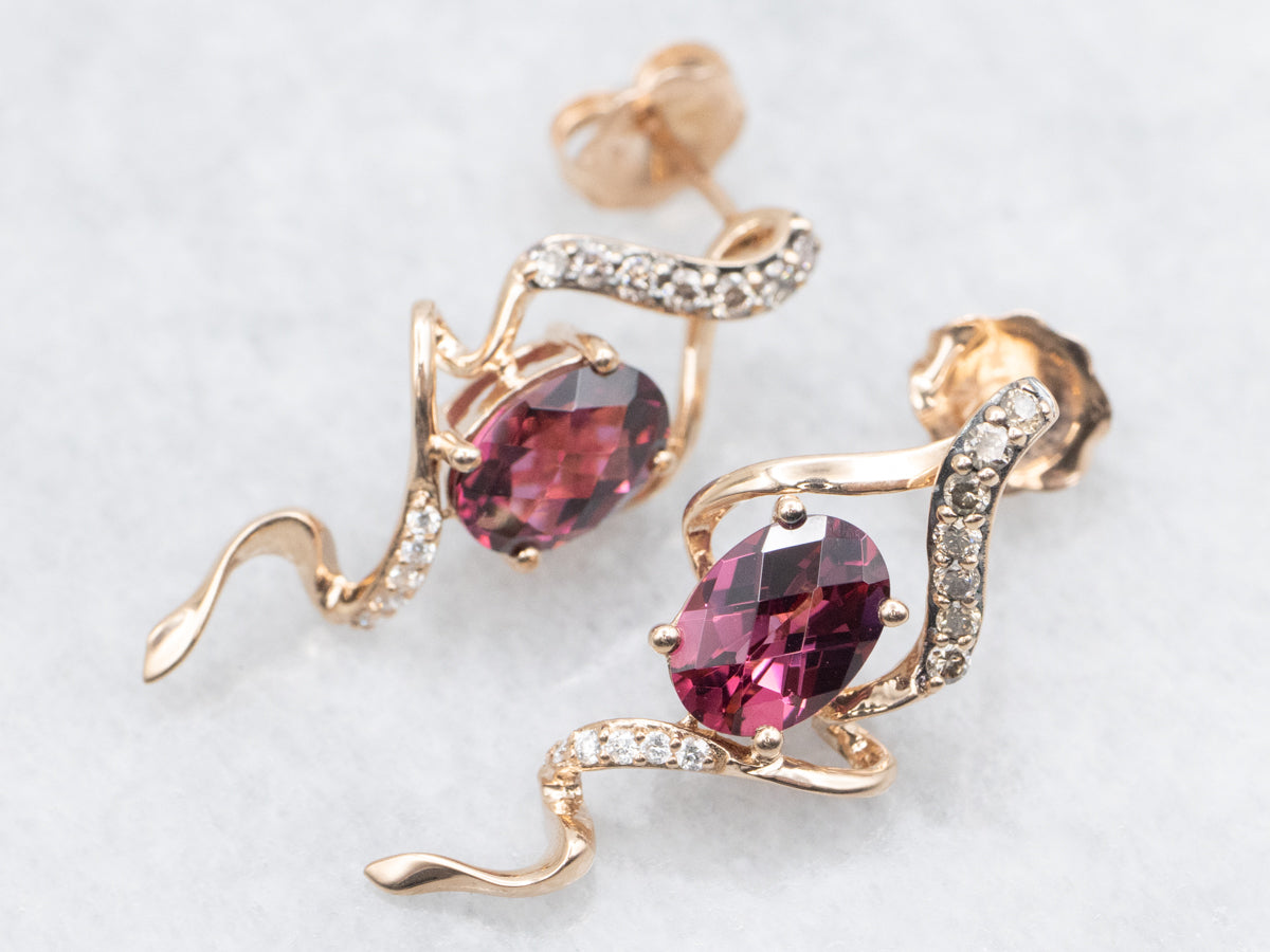 Pineapple Cut Rhodolite Garnet and Diamond Earrings