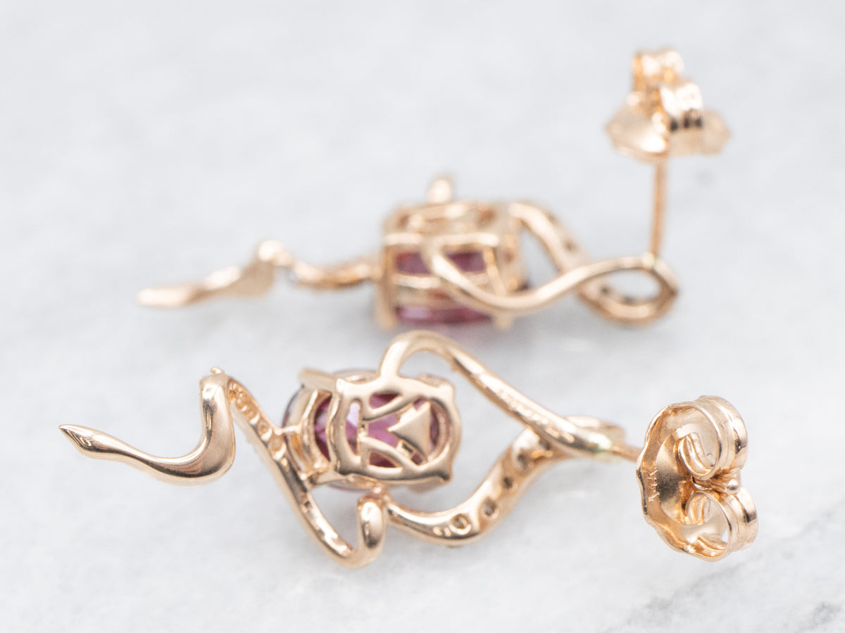 Pineapple Cut Rhodolite Garnet and Diamond Earrings