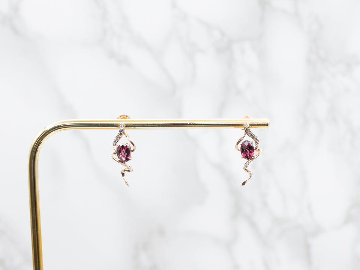 Pineapple Cut Rhodolite Garnet and Diamond Earrings