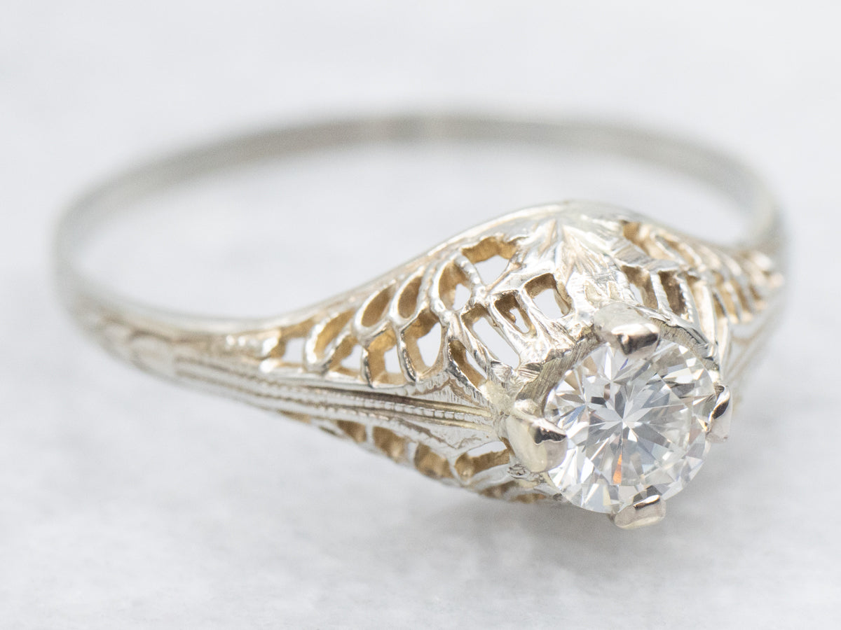 Art Deco Round Brilliant Diamond Solitaire Engagement Ring