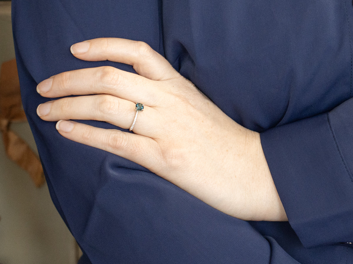 Stunning Blue-Green Sapphire and Diamond Engagement Ring