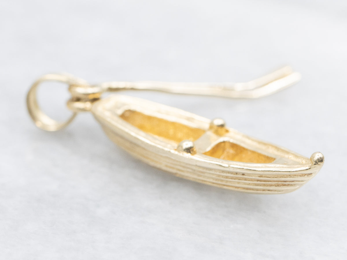 Vintage Gold Row Boat and Oar Charm