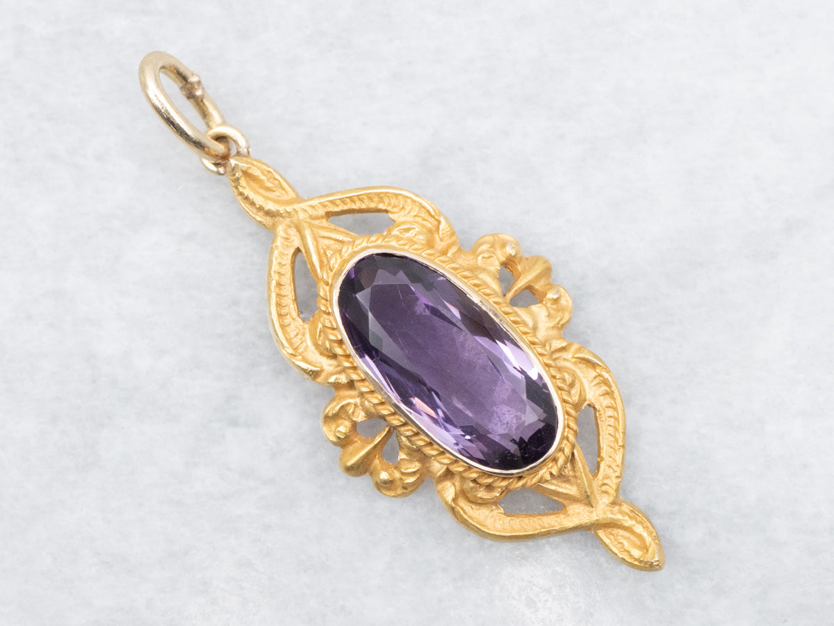 Art Nouveau Bloomed Gold Amethyst Pendant