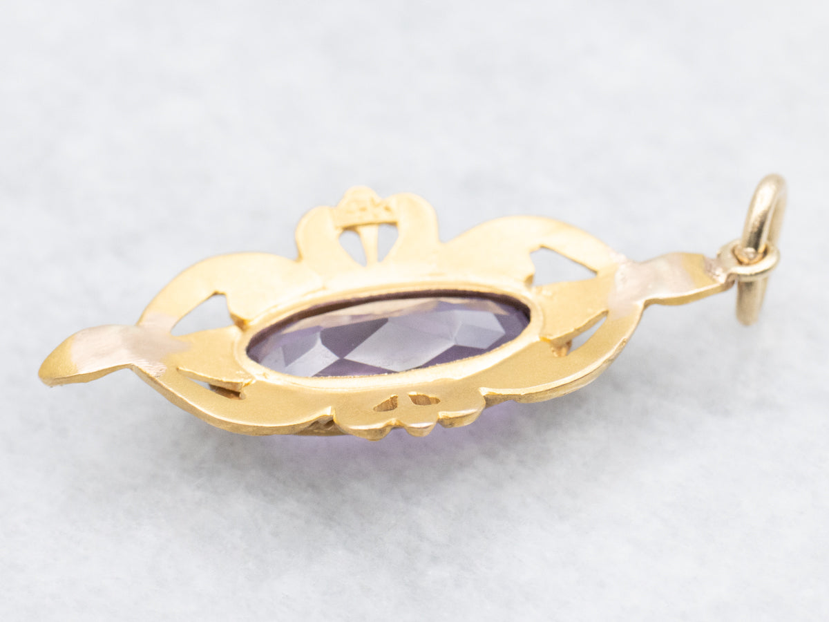 Art Nouveau Bloomed Gold Amethyst Pendant