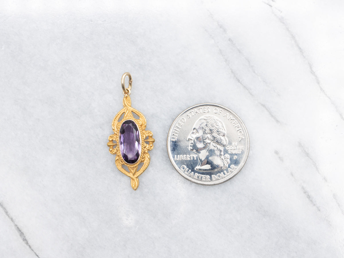 Art Nouveau Bloomed Gold Amethyst Pendant