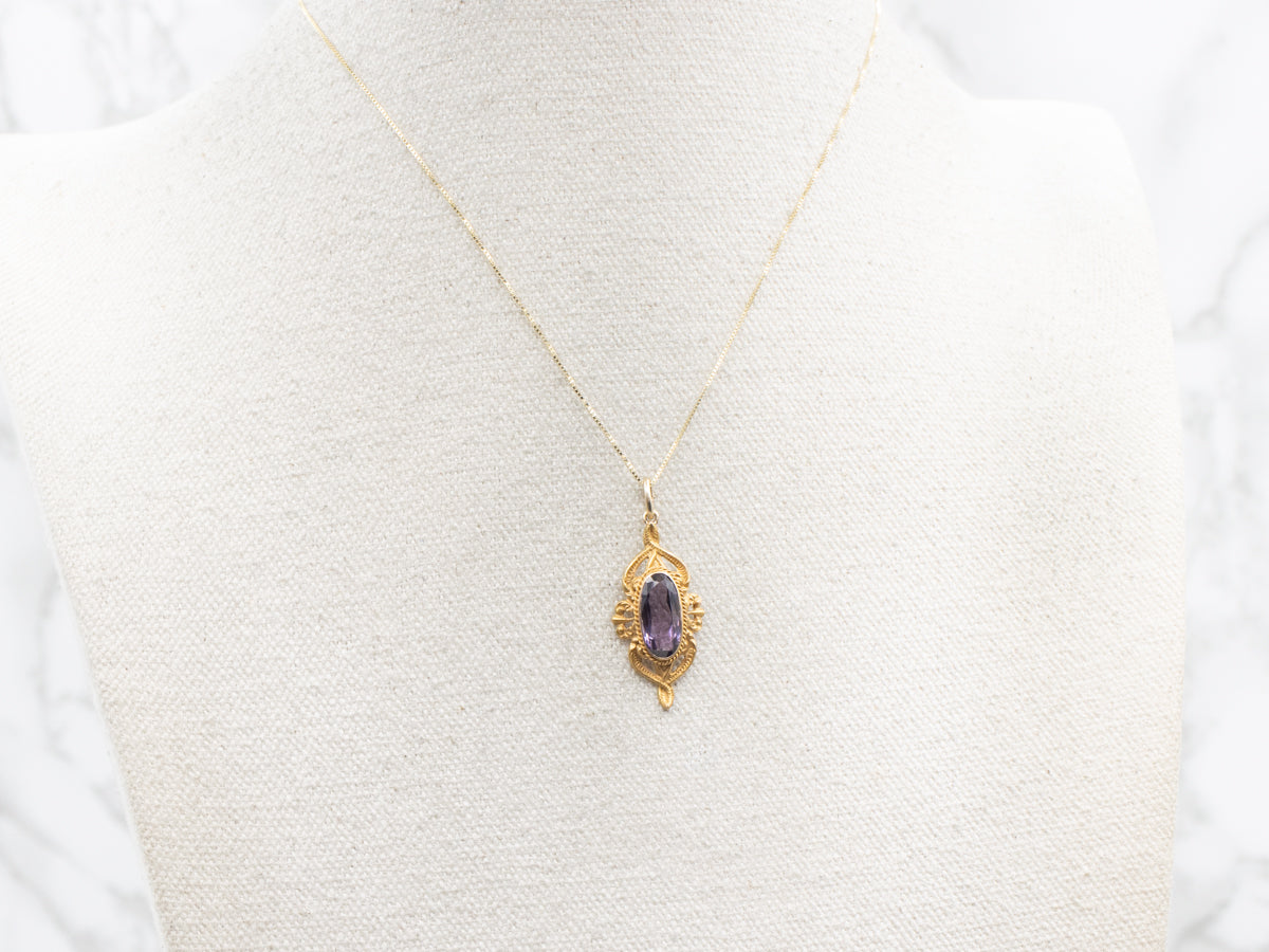 Art Nouveau Bloomed Gold Amethyst Pendant