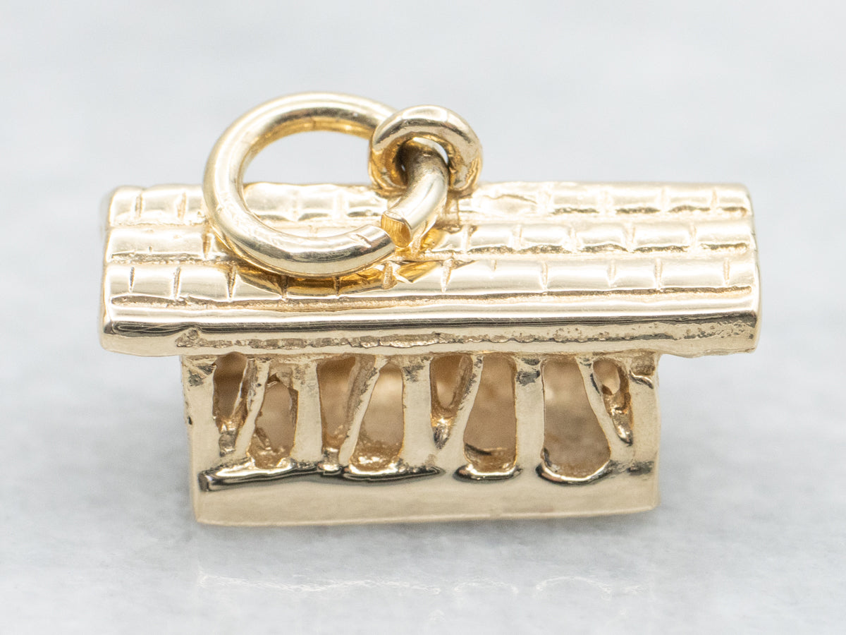 Vintage Gold Covered Bridge Charm